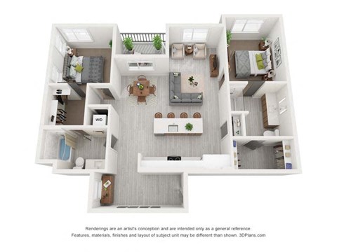 Floor plan for 2 beds, 2 baths, 1185 sqft